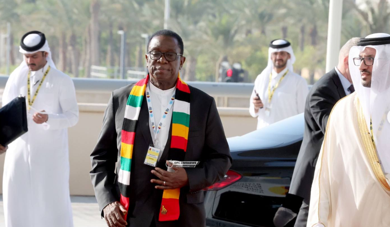Mnangagwa has arrived at the Qatar National Convention Center in Doha