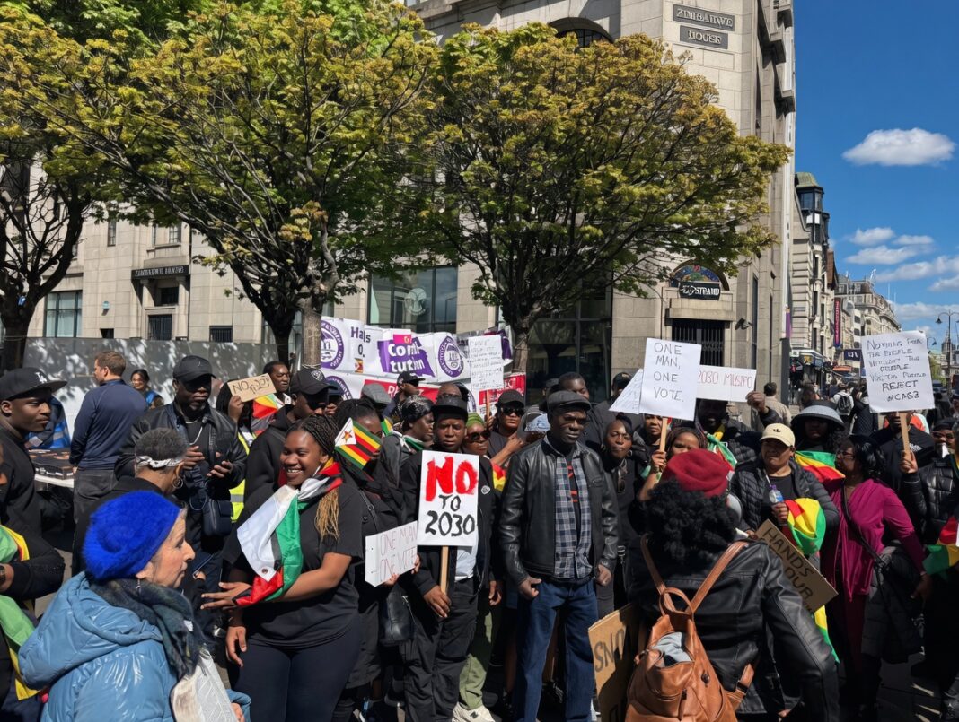 Zimbabweans in UK stage embassy protest over Mnangagwa term extension power-grab Zimbabweans in UK stage embassy protest over Mnangagwa term extension power-grab
